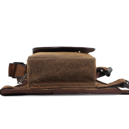 Sling Bag Vintage Brown Canvas Design with Adjustable Strap for Chest, Waist, Shoulder or Leg Carry