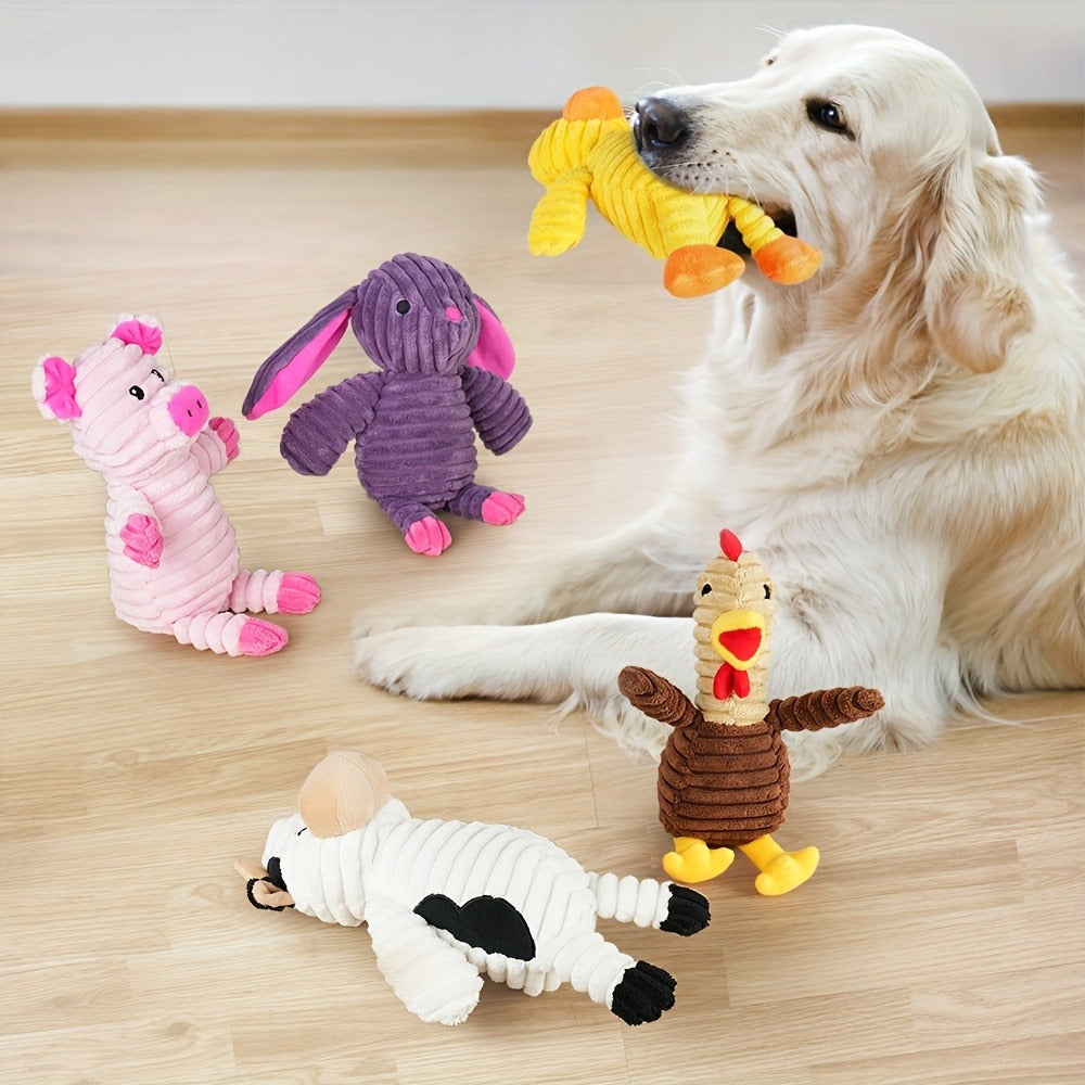 Squeaky Plush Dog Toys Pack of 5 - Stuffed Animal Dog Toy Bundle with Embroidered Safety Eyes, Washable Soft Chew Toys for Small Medium Large Dogs, Cute Puppy Gift Set - Pig Frog Elephant Chicken Fox