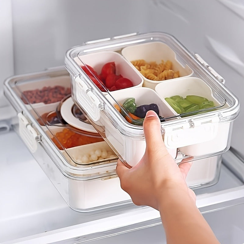 Snack Tray with Lid & Separate Compartments 2-Pack Portable Bento Box – BPA-Free PET Dishwasher Safe Divided Platter for Picnic Lunchbox Party Office Travel Kids