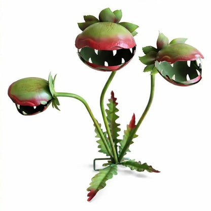 Three-Head Flower-Monster Garden Stake with Pictured 25.19-Inch Height for Planter, Lawn or Patio Display