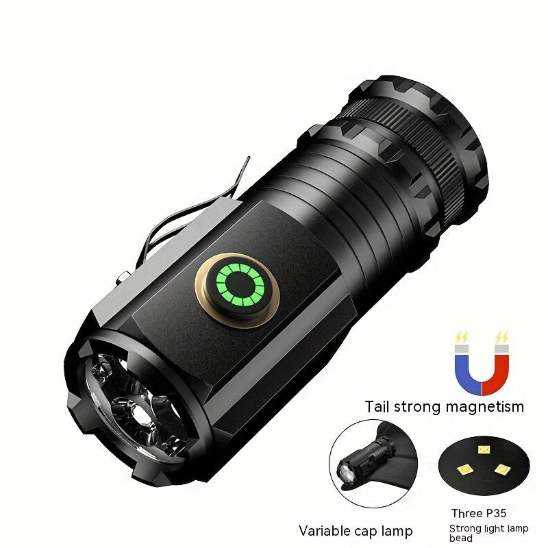 Flashlight Magnetic Mini EDC Light with Type-C Charging, Three LEDs and 18350 Battery Set Kit