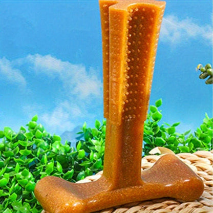 T-Shaped Textured Dog Chew Toy in Brown with Raised Nubs and Approx. 7.28 x 5.59-Inch Size