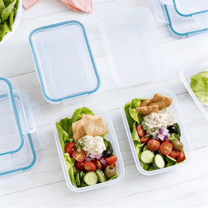 Food Storage Container Set with 12, 20 or 24 Clear Boxes, Locking Lids and Microwave, Dishwasher and Freezer Use