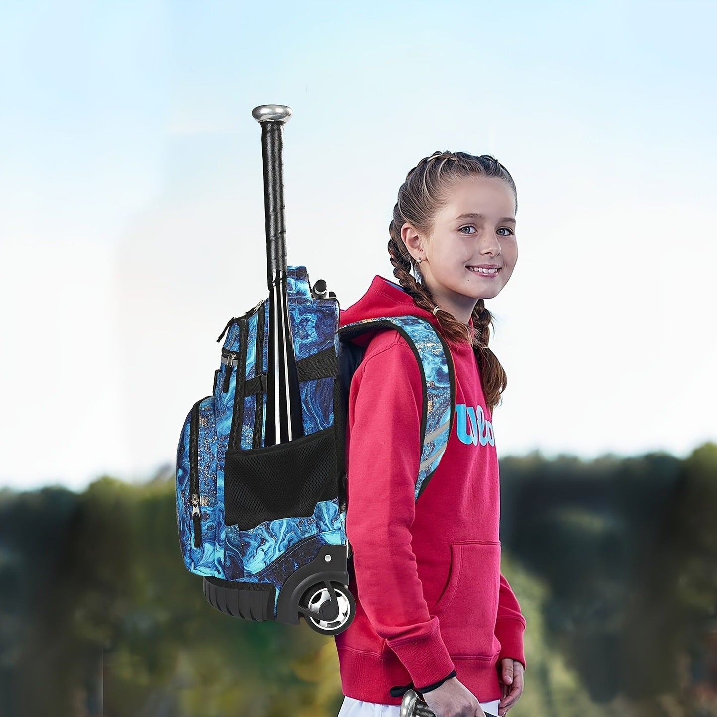 Wheeled Sports Backpack with Wheels – Large Capacity Baseball Softball Soccer Bag Multiple Pockets for Daily Commuting