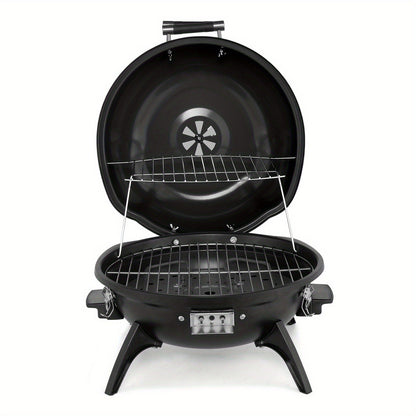 Electric BBQ Grill 1600W Indoor Outdoor Tabletop Grill with Lid Stainless Steel Heating Tube Chrome Grate Cool-Touch Handle