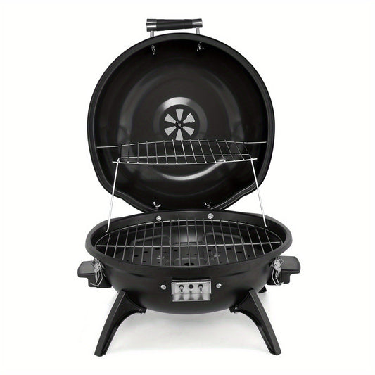Electric BBQ Grill 1600W Indoor Outdoor Tabletop Grill with Lid Stainless Steel Heating Tube Chrome Grate Cool-Touch Handle