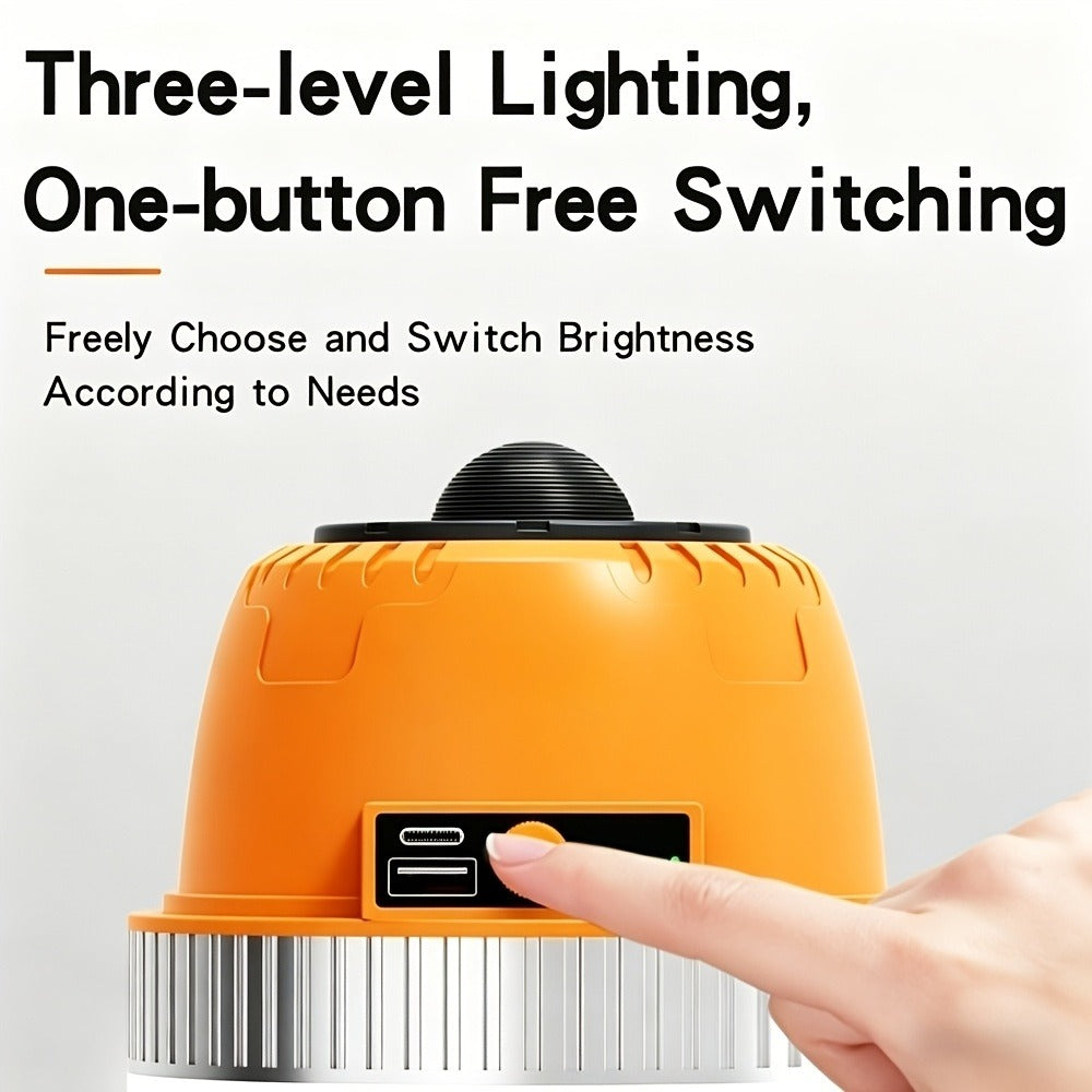 Rechargeable LED Camping Lantern with Power Bank USB Outdoor Hanging Tent Light Built-in Battery Emergency Lamp for Camping BBQ Hiking Patio Backpacking Portable Camp Light Orange