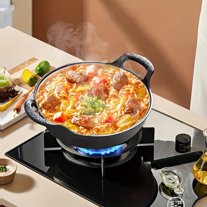 20cm Cast Iron Serving Pan with Dual Loop Handles, Rounded Deep Profile and Enamel Base Layer for Oven or Stovetop Use