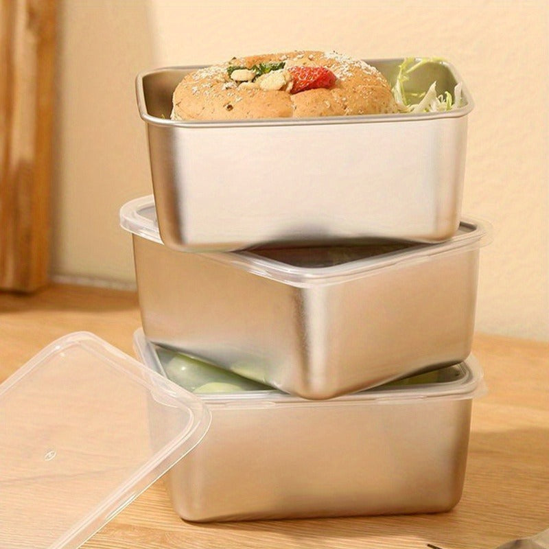 Food Storage Containers Six-Piece Stainless Steel Square Set with Secure Lids for Fridge and Dishwasher Use
