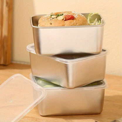 Food Storage Containers Six-Piece Stainless Steel Square Set with Secure Lids for Fridge and Dishwasher Use