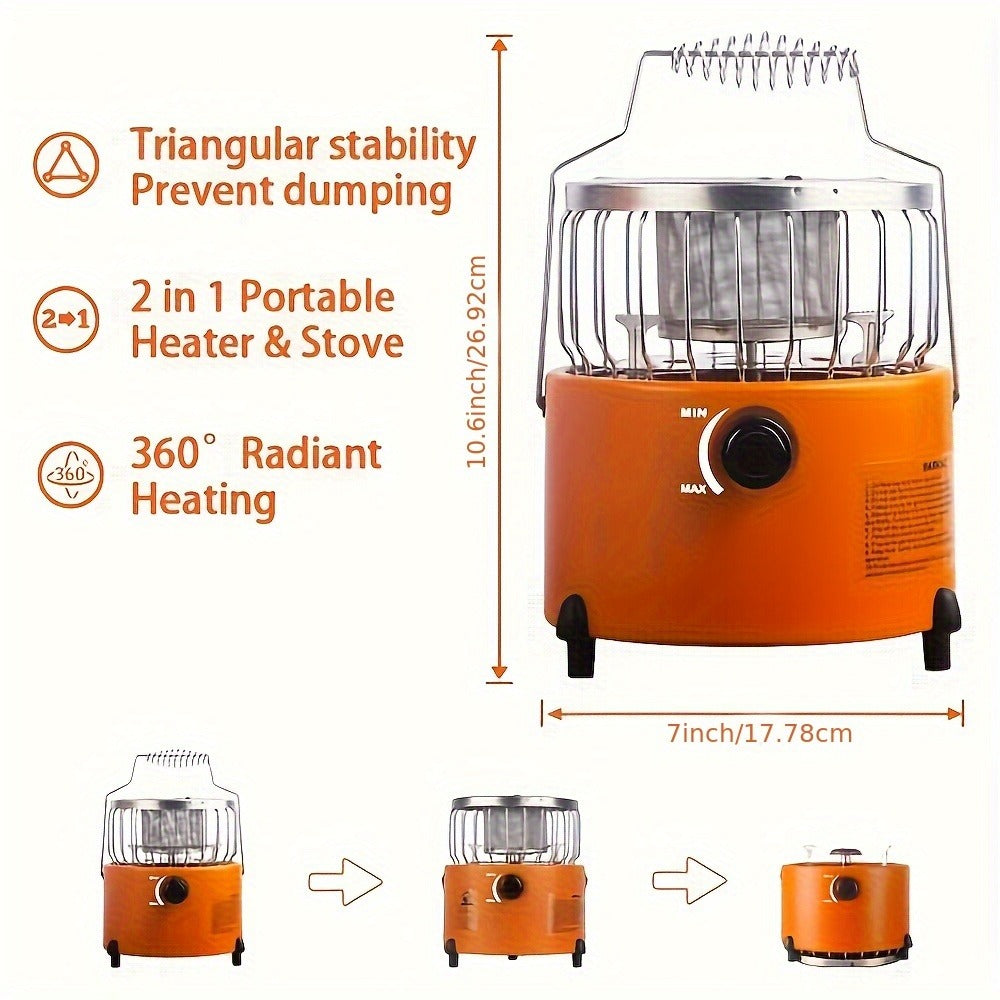 Portable Propane Camping Stove Heater 9000 BTU, 3-in-1 Indoor Outdoor Gas Burner with Adjustable Flame, Carrying Case, Emergency Preparedness