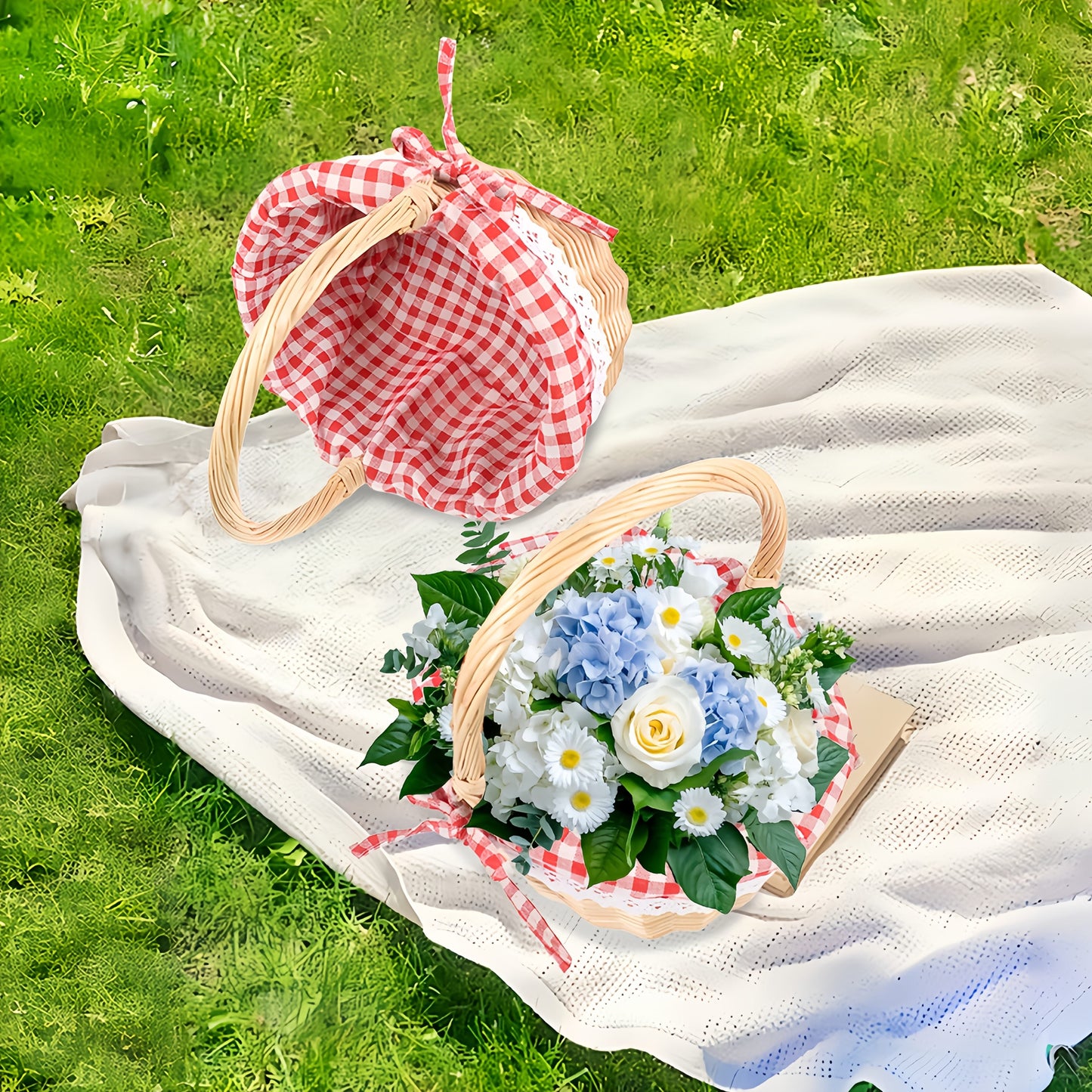 Picnic Basket Wicker | Retro Handheld Basket Camping Photo Gift Party