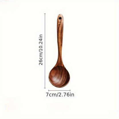 Teak Wood Kitchen Utensil Set 3 Piece Solid Wood Cooking Spoon Rice Spoon High Temperature Resistant Non-Stick Pan Safe Wooden Cooking Utensils Polished Finish Household Kitchen Tools