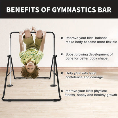Height-Adjustable Kids Gymnastics Bar in Green or Yellow for Supervised Indoor or Outdoor Training