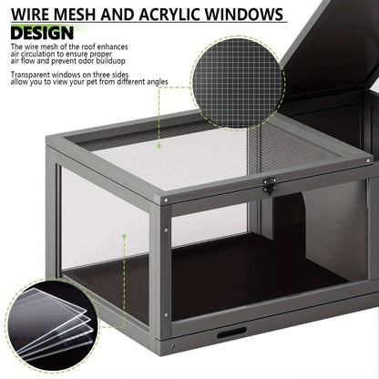 Large Tortoise Habitat Turtle Cage Enclosure with Detachable Legs Removable Roof Ramp Lamp Holder Indoor Outdoor