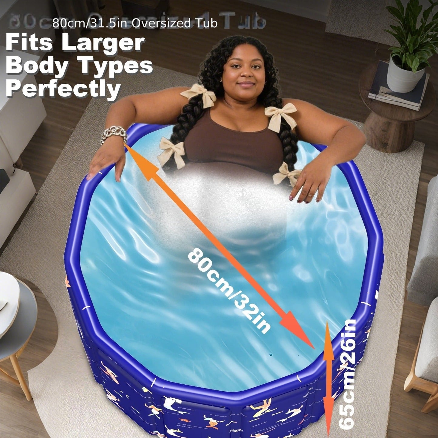 Foldable Bathtub 130 Gallon XL Deep Soak Tub for Adults – Ice Bath & Hot Spa, Indoor Outdoor, One-Piece Fold-Flat Design 31.5"x31.5"x26"