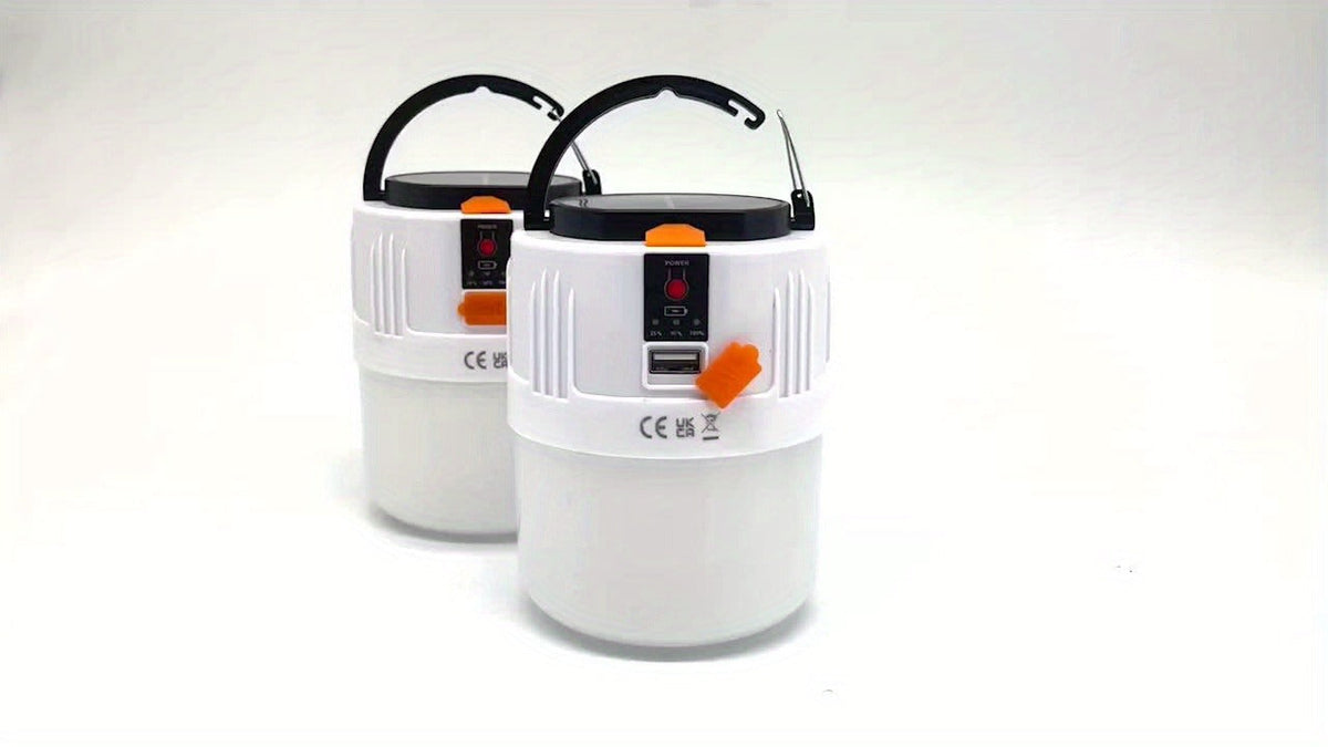 Solar Camping Lantern Four-Pack with USB-C Charging, Three Lighting Modes, Power Display and Carry Handles