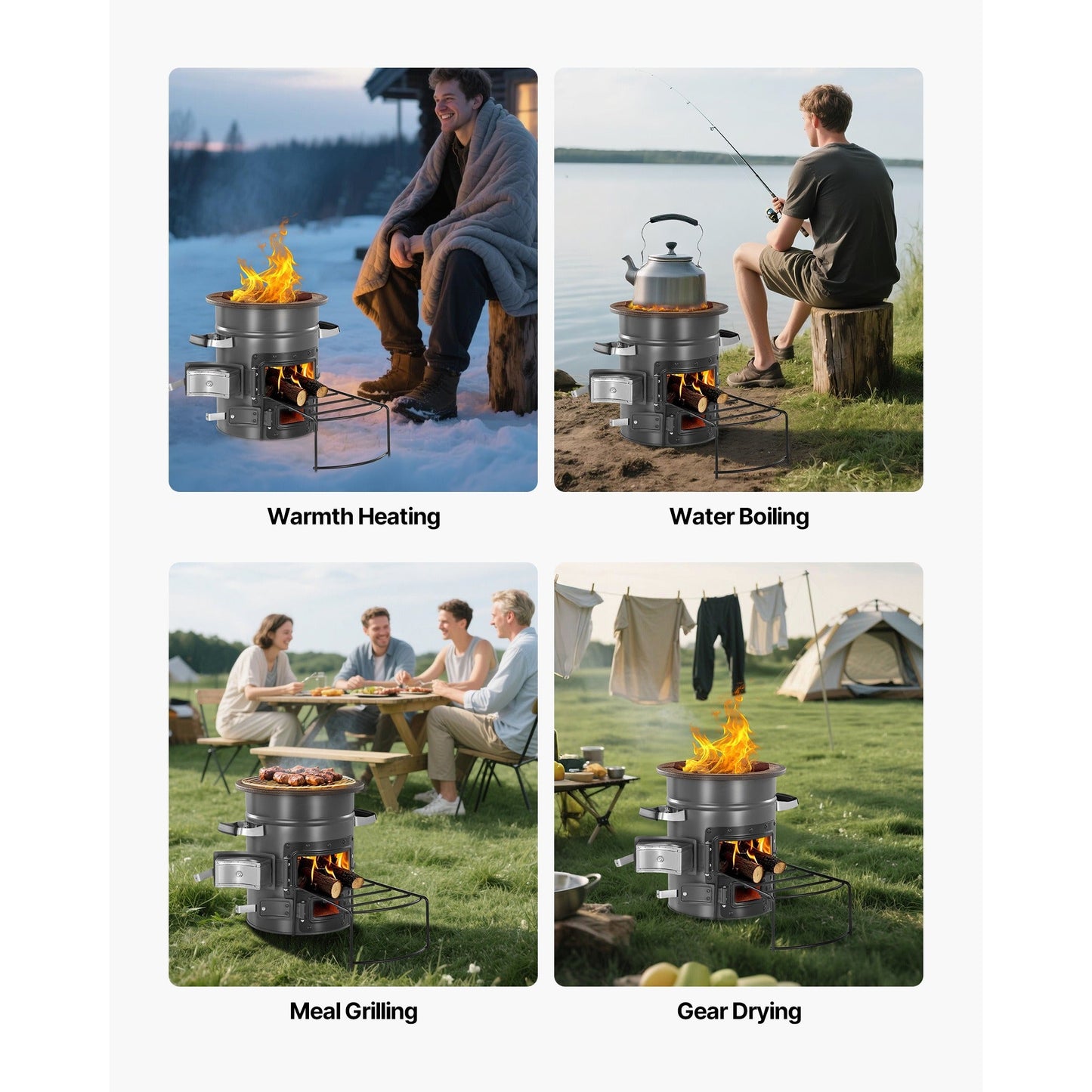 Wood Burning Rocket Stove Portable Camping Stove with Cast Iron Top, Double Door, Fireproof Lining, 16 lbs Lightweight, Canvas Bag Included, Charcoal Compatible
