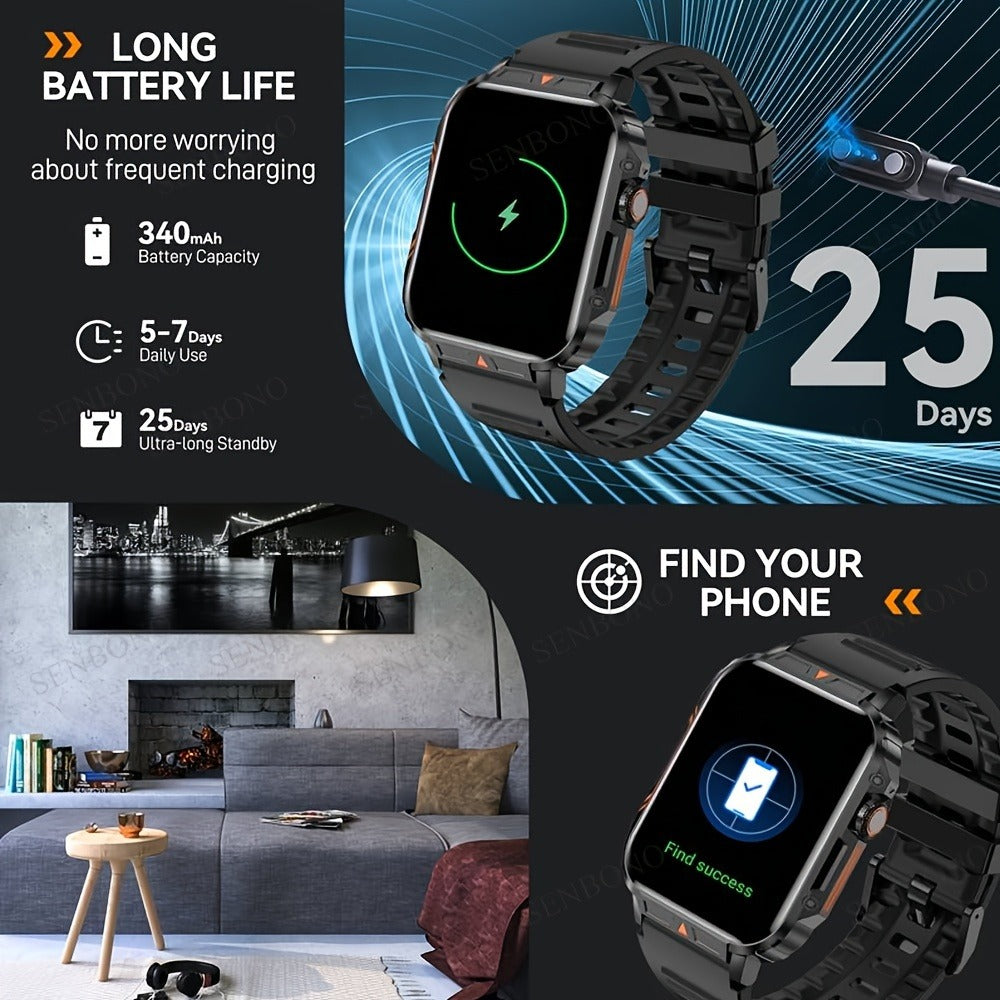Smartwatch – with Wireless Calling – 1.95" HD Display, 100+ Sport Modes, IP68 Waterproof, Step & Calorie Tracker | SENBONO Men & Women