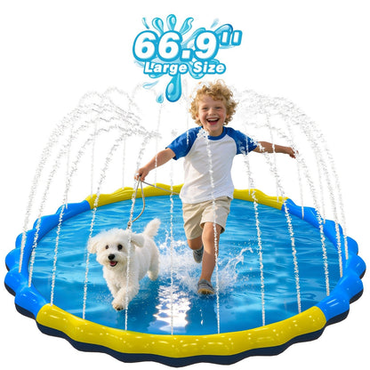 Splash Pad Sprinkler for Kids – Extra Large Inflatable Wading Pool Outdoor Water Play Mat Toy for Toddlers & Children Ages 3+, Thickened Non-Slip