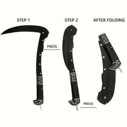 Folding Sickle Stainless Steel Flat Edge Blade with Black Wood Handle & Double Bolsters for Garden, Patio and Yard Use