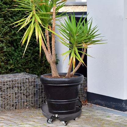 Adjustable Round Black Plant Caddy with Eight Lockable Casters for 8 to 22-Inch Pots and Containers