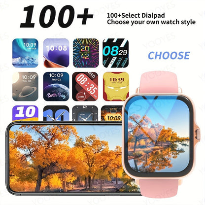 Smart Watch Square Display with Wireless Calling, 100+ Sport Modes and Black or Silver Band Options