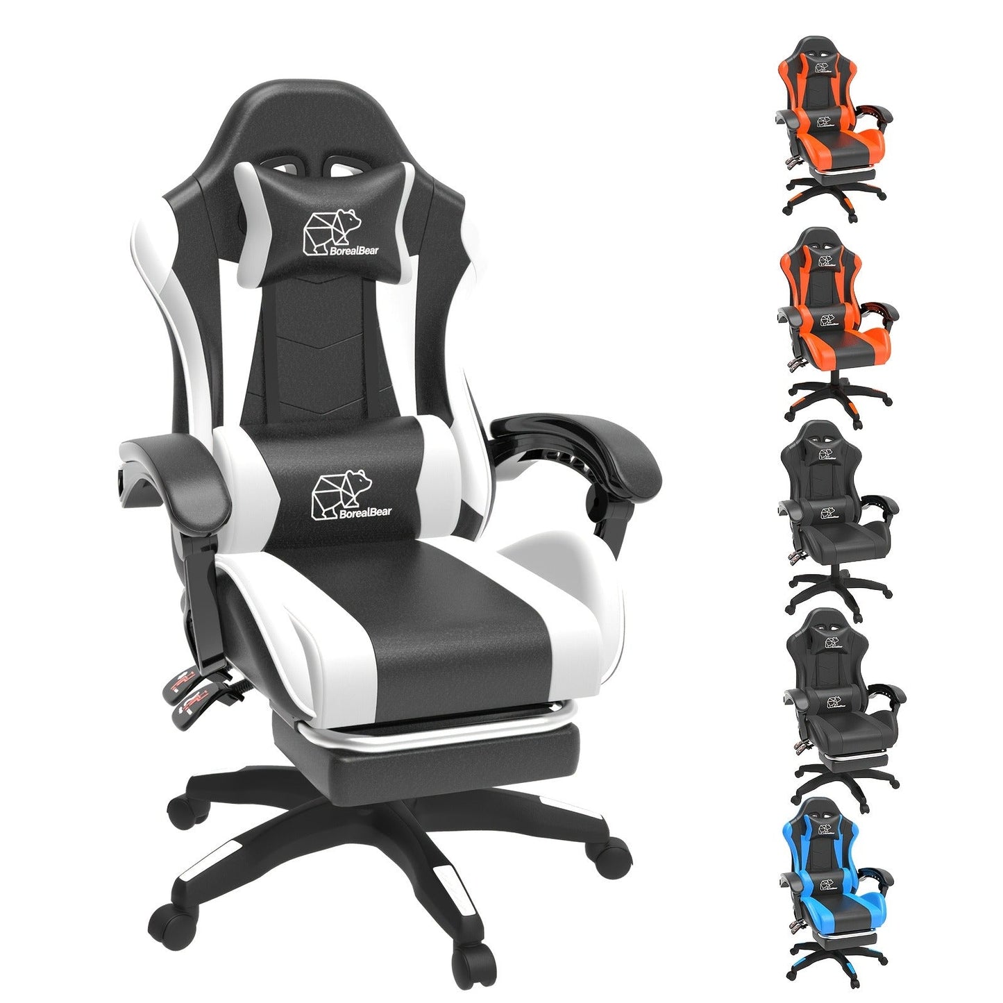 Gaming Chair with Retractable Footrest, Adjustable Lumbar Pillow, Headrest, 360° Swivel and Height Adjustment