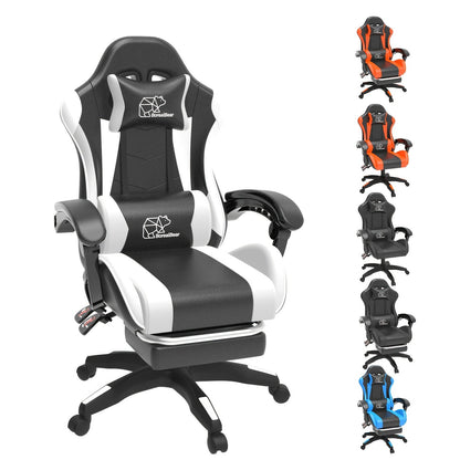 Gaming Chair with Retractable Footrest, Adjustable Lumbar Pillow, Headrest, 360° Swivel and Height Adjustment