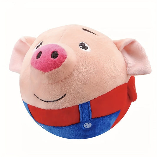 Dog Toy USB-Rechargeable Rolling Pig Plush Ball with Vibration, Swinging and Sound Effects in Two Colors