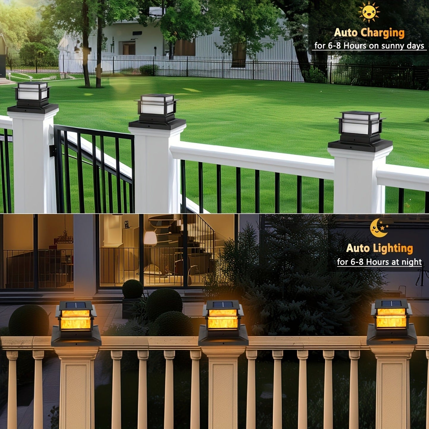 Six-Pack Solar Fence Post Cap Light Set for 4 x 4, 5 x 5 or 6 x 6 Posts with Amber Illumination
