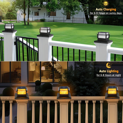 Six-Pack Solar Fence Post Cap Light Set for 4 x 4, 5 x 5 or 6 x 6 Posts with Amber Illumination