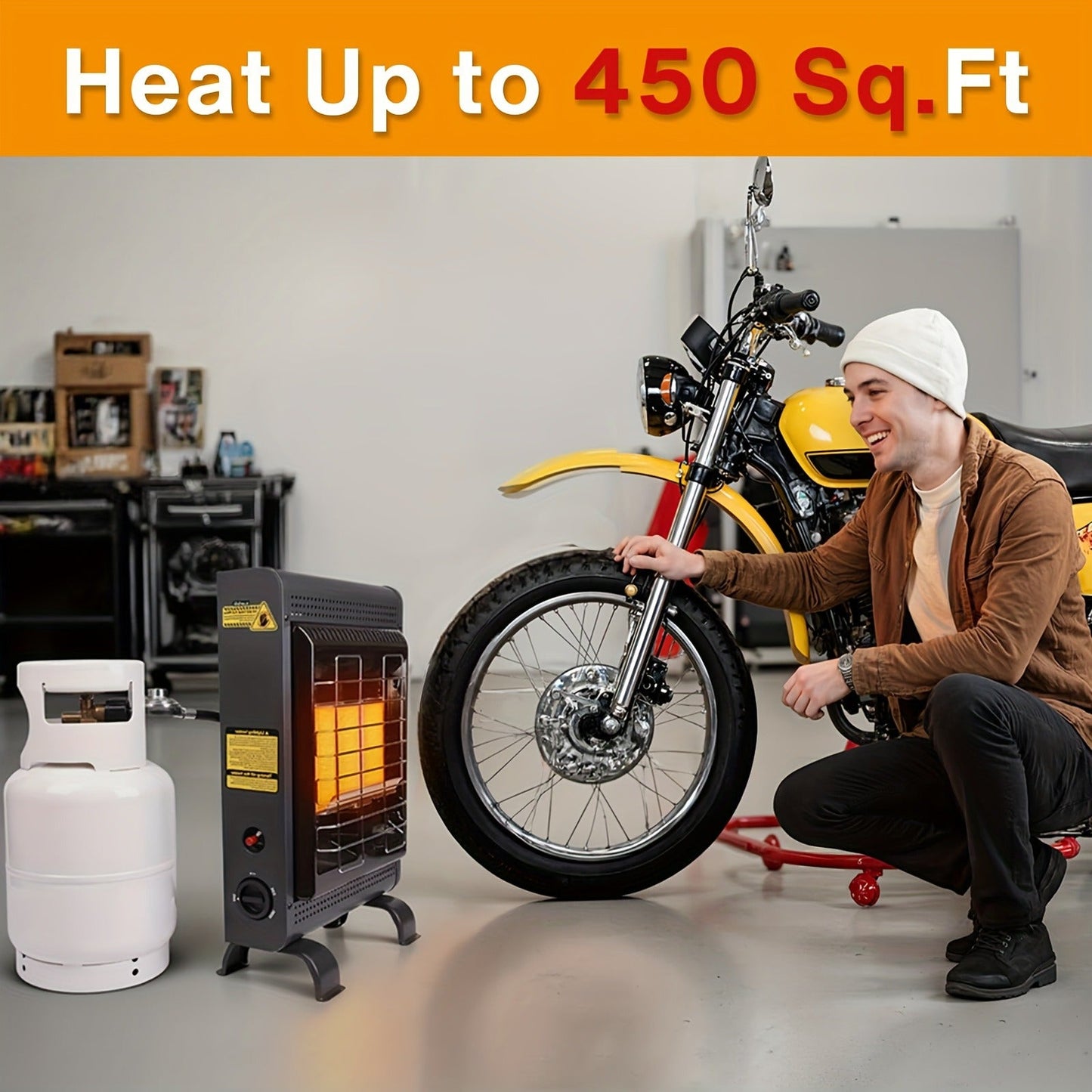 Black Cabinet Propane Heater with Three Heat Settings, Hose, Regulator and 24.4-Inch Pictured Height