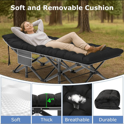 Folding Camping Cot Bed for Adults – Heavy Duty Double Layer Oxford Portable Camp Cot with Soft Pad & Carry Bag for Camping, Beach, Travel & Napping, 450/550/650 LBS Capacity Options