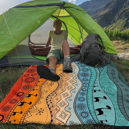 205 x 198cm Picnic Blanket with Orange, Aqua and Black Bohemian Animal Print and Matching Zip Carry Bag