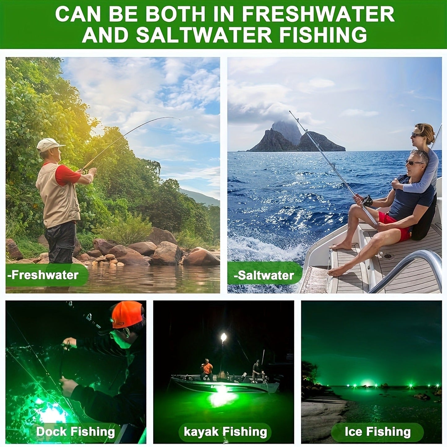 108-LED Underwater Fishing Light with USB Connector, 16.4-Foot Cable and Green or White Options