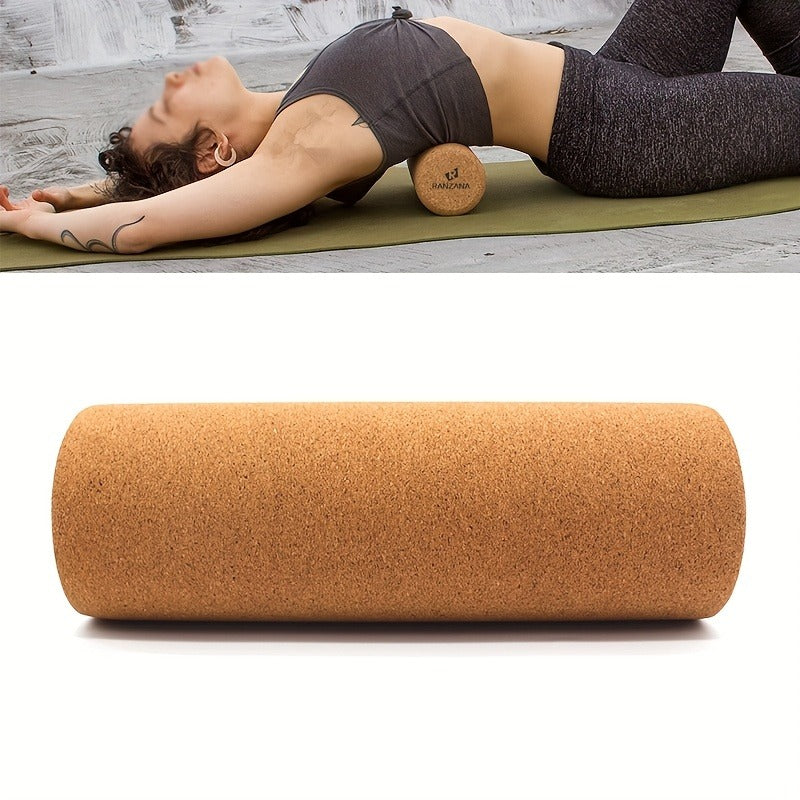 11.81-Inch High-Density Cork Yoga Roller with Textured Surface for Stretching and Muscle Massage