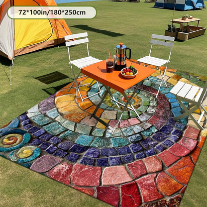 Area Rug Multicolor Mosaic Indoor Outdoor Mat with Rubber Backing and Five Washable Size Options