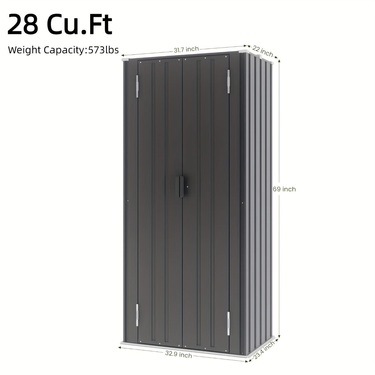 Tall Metal-Look Outdoor Storage Cabinet with Double Doors, 22 or 28 Cu Ft Checkout Capacity Options