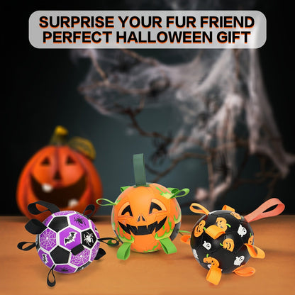 Dog Toy Halloween Pumpkin-Ghost Football with Pump, Strap and 6 or 7.28-Inch Size Options for Dogs