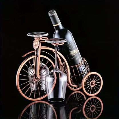 Wine Rack Bicycle Shaped - Holds 1 Bottle & 2 Glasses, Vintage Iron Bike Wine Holder for Home Decor, Tabletop Display, Parties & Gifts, Polished Finish