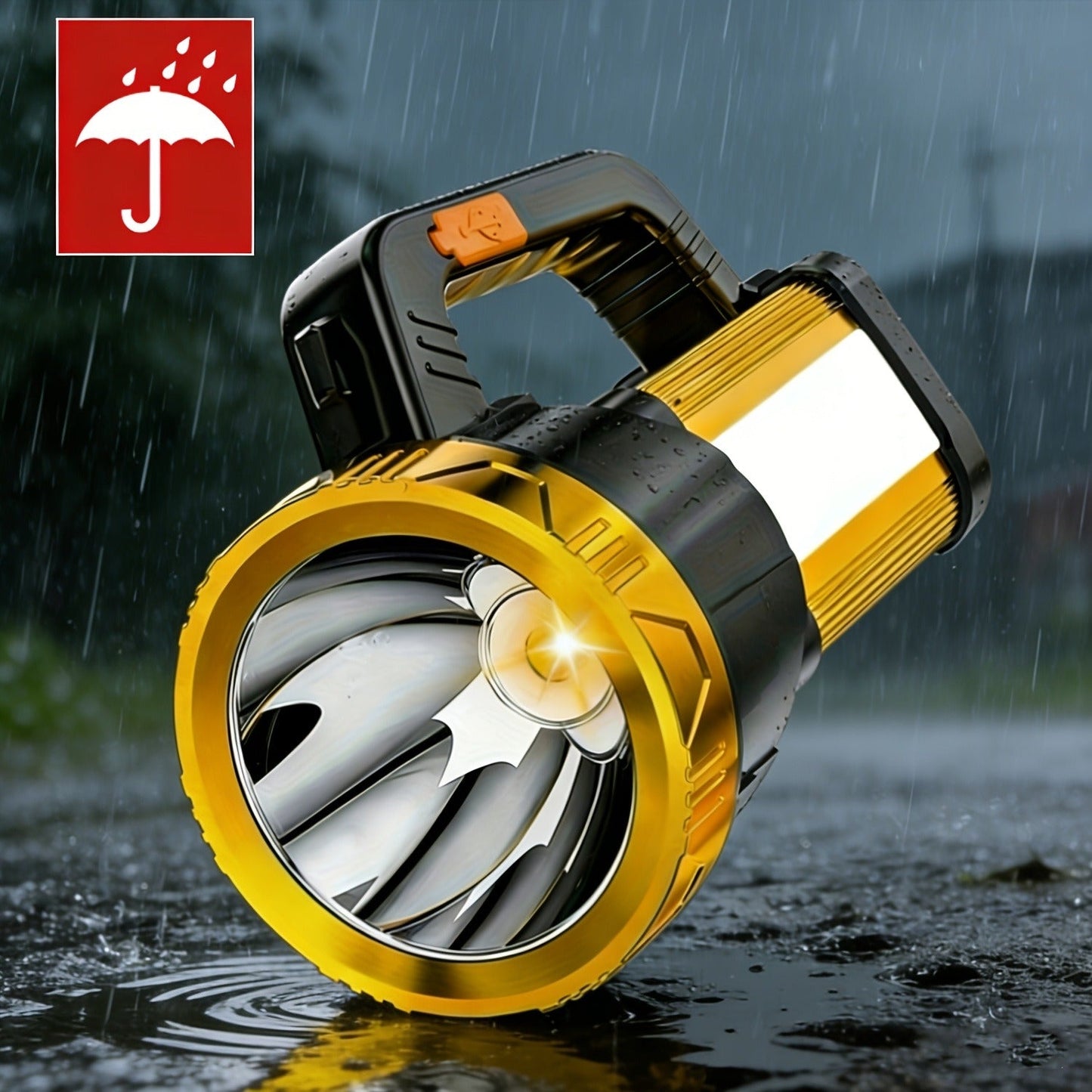 Flashlight 2000-Lumen Rechargeable Searchlight with 2400mAh Battery, Side Lantern and USB Output