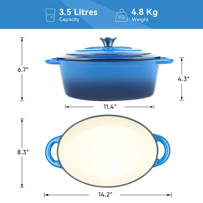 Dutch Oven Enameled Cast Iron 4.5QT with Lid & Dual Handles – Oval Non-Stick Enamel Coating for Bread Baking Soups Stews Braising | Stovetop to Oven Safe 500°F 5 Colors Available