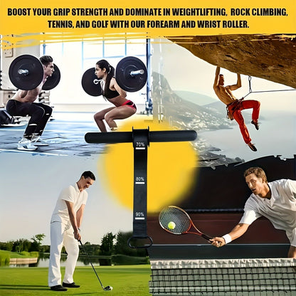 Fitness Equipment Wrist Roller Bar with Hanging Strap, Four Marked Grip Levels and 12.6-Inch Handle