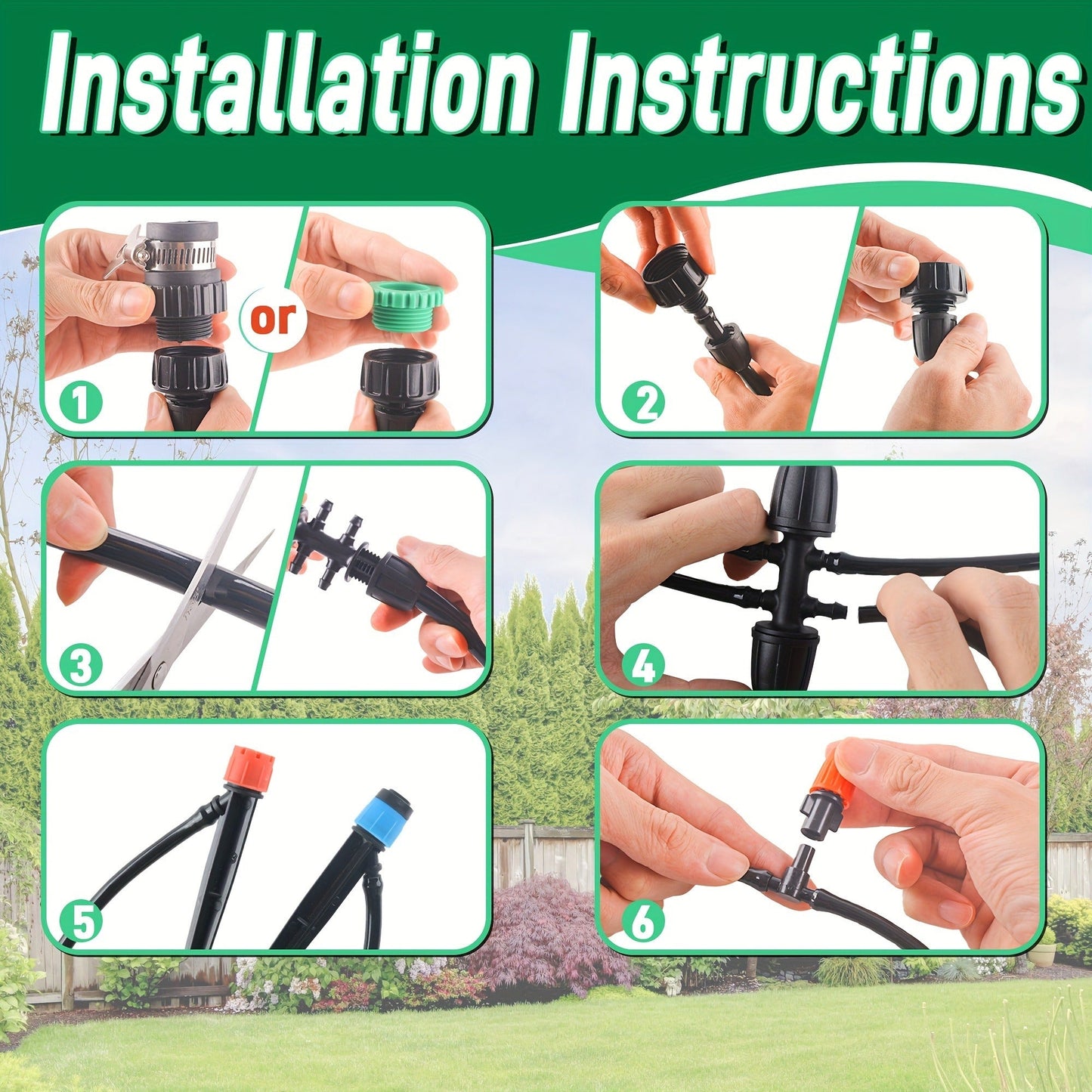 226-Foot Drip Irrigation Kit with Adjustable Emitters, Misting Nozzles and Garden Watering Fittings