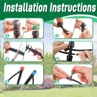 226-Foot Drip Irrigation Kit with Adjustable Emitters, Misting Nozzles and Garden Watering Fittings