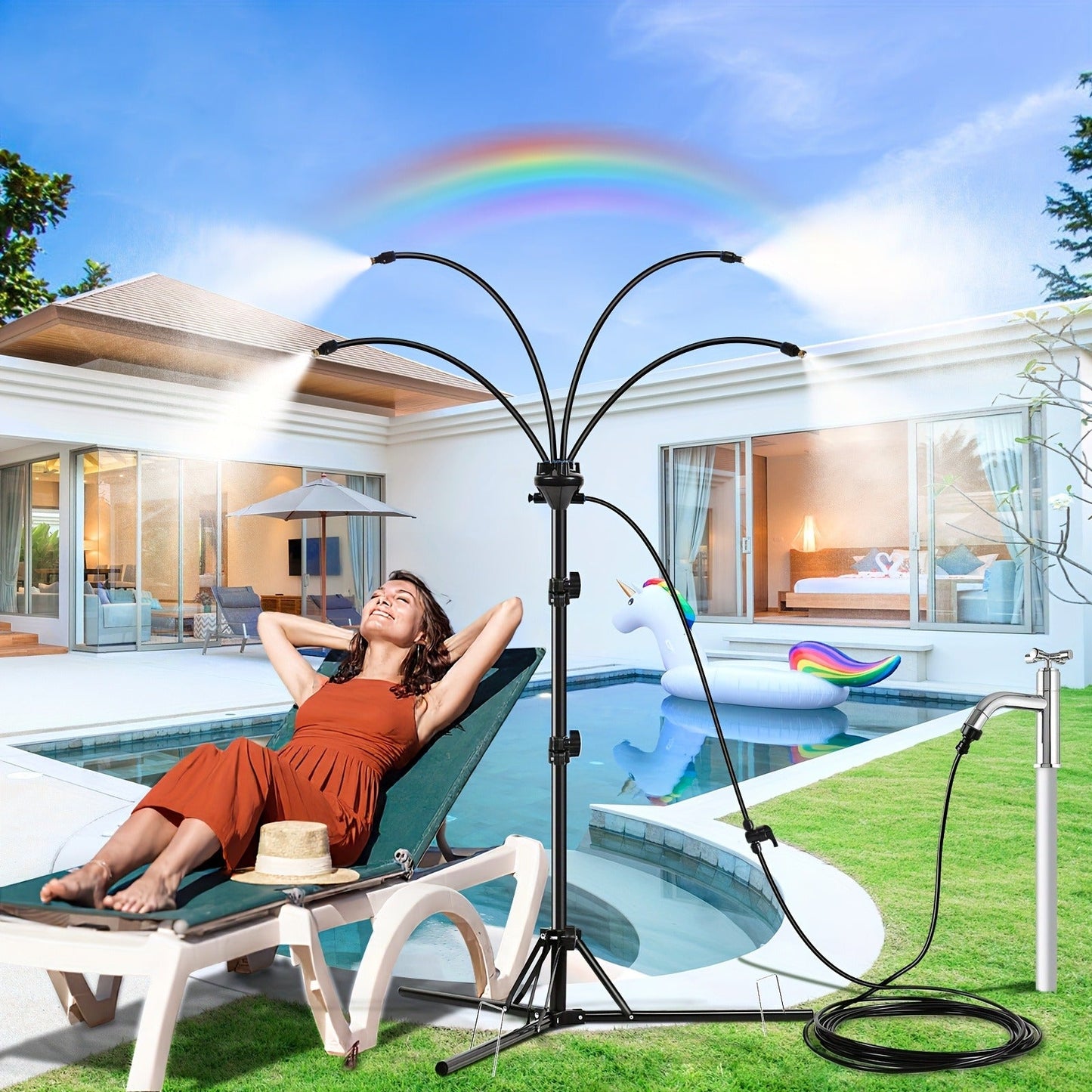 Outdoor Misting System Portable 26.5Ft Mist Cooling Kit with Adjustable Stand for Patio Garden BBQ
