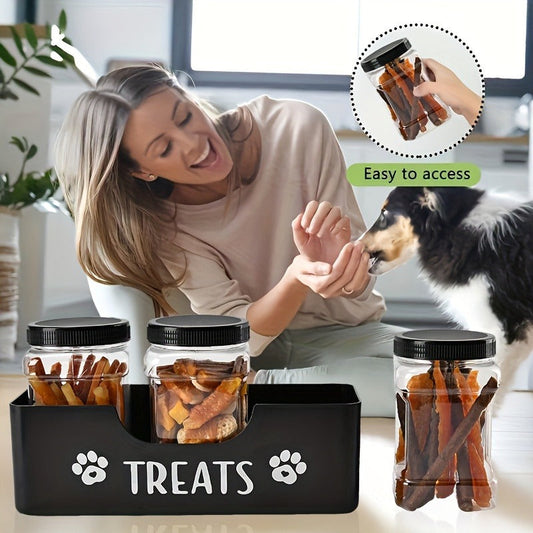 Airtight Pet Food Storage Container Set - 3pcs Plastic Jars with Lids, Farmhouse Style Snack Box for Dogs & Cats, Durable BPA-Free Treat Organizer, Kitchen Counter Canister Set, Black