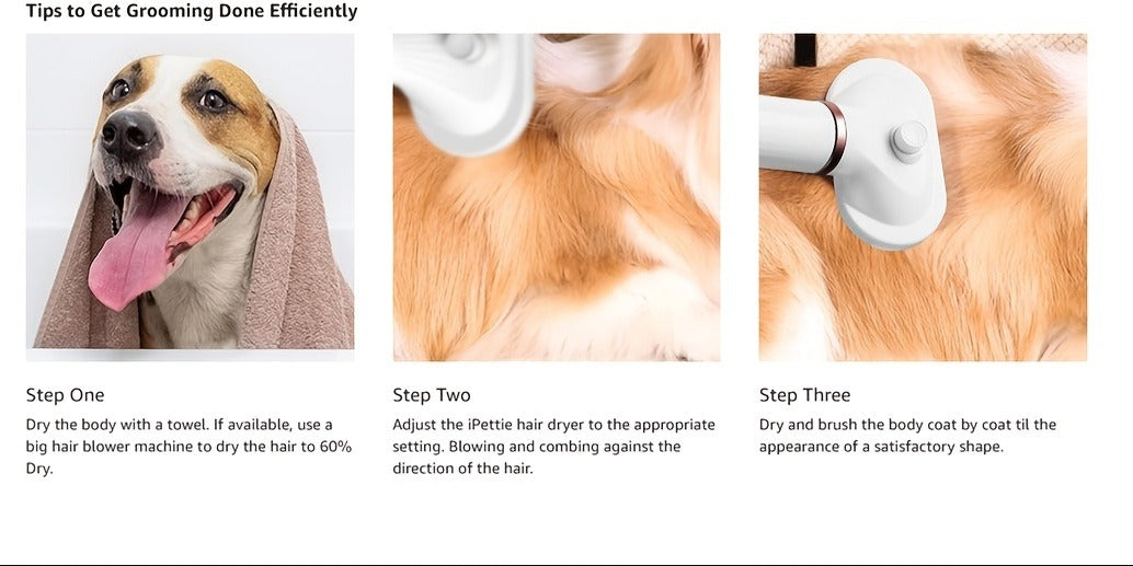 Pet Hair Dryer Brush, Two-in-One Blow Dryer and Self-Cleaning Slicker with Three Temperature Settings
