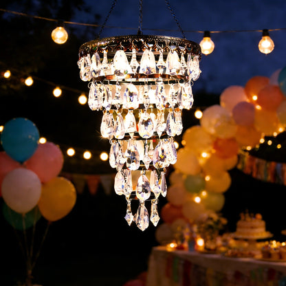 Solar Outdoor Lights 54-LED Hanging Crystal Chandelier in 6-Tier, Oval or Round Style for Gazebo Decor